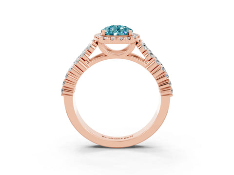 Rose gold Pear Cut Halo Pavé Diamond Engagement Ring with Split Shank and Four-Prong Setting_3