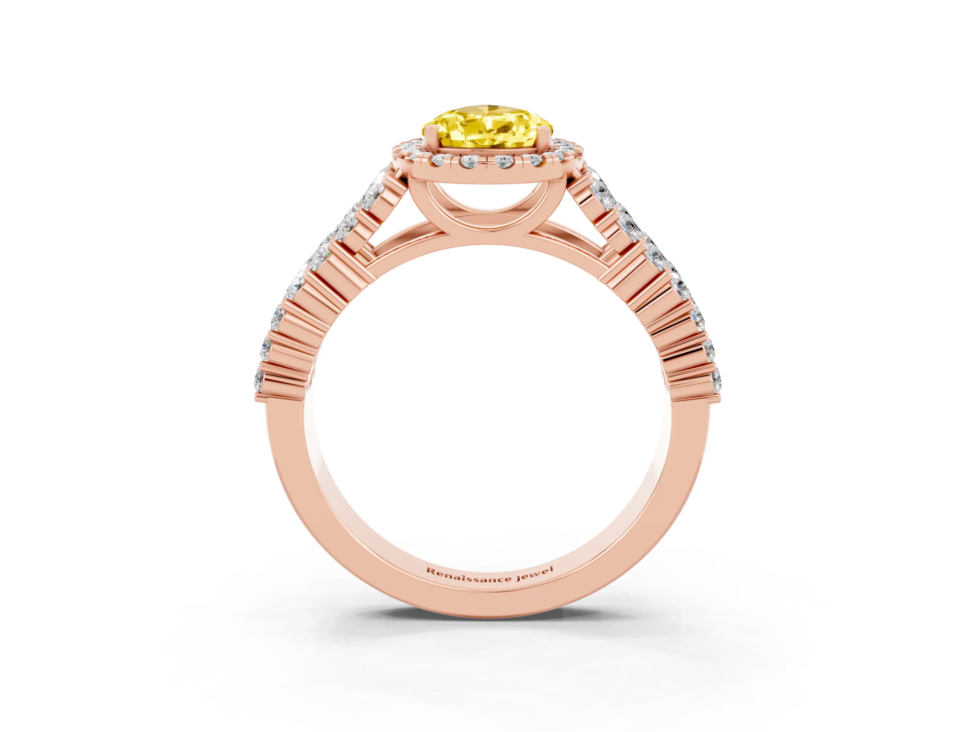Rose gold Pear Cut Halo Pavé Diamond Engagement Ring with Split Shank and Four-Prong Setting_3
