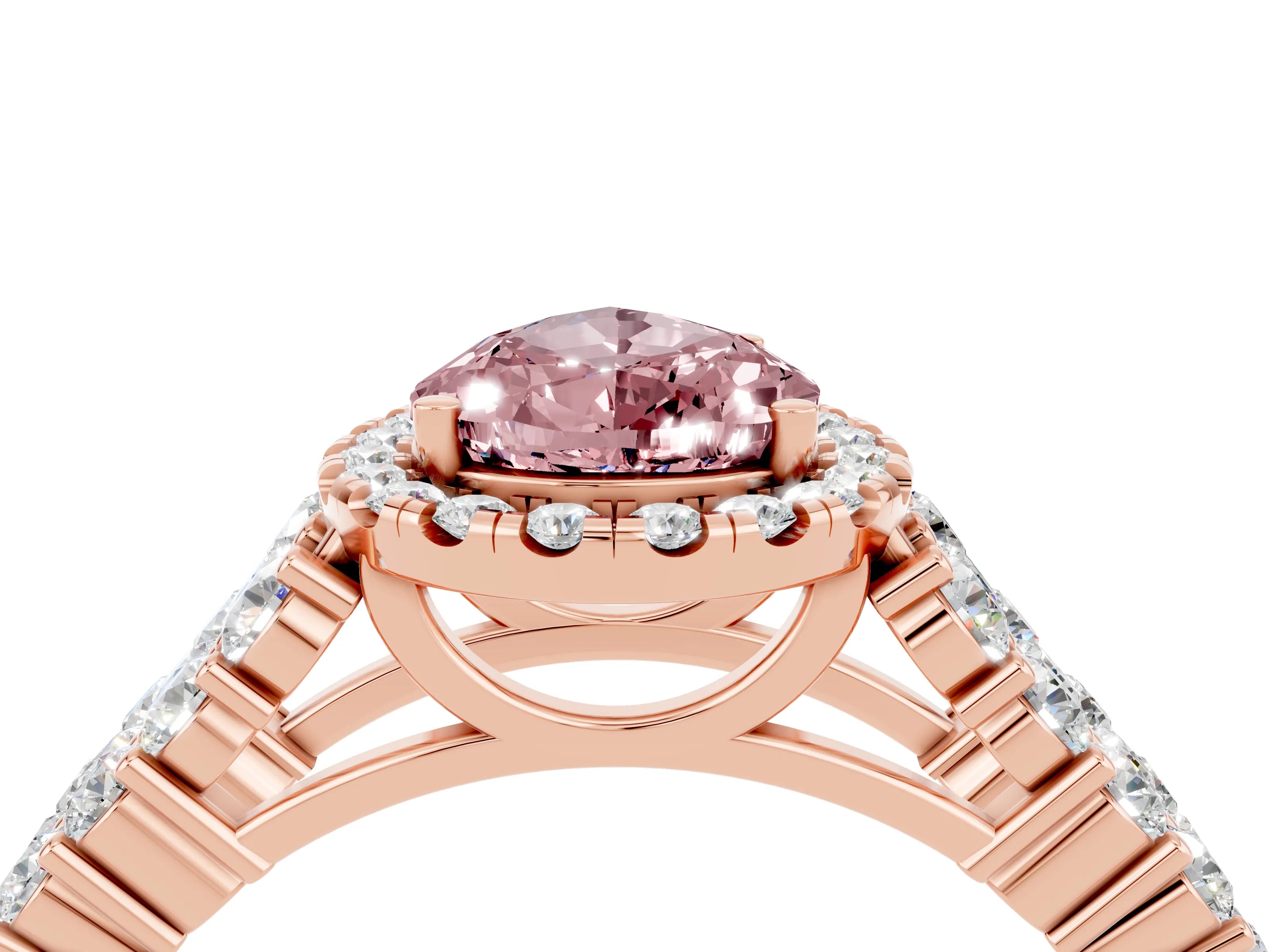 Rose gold Pear Cut Halo Pavé Diamond Engagement Ring with Split Shank and Four-Prong Setting_4