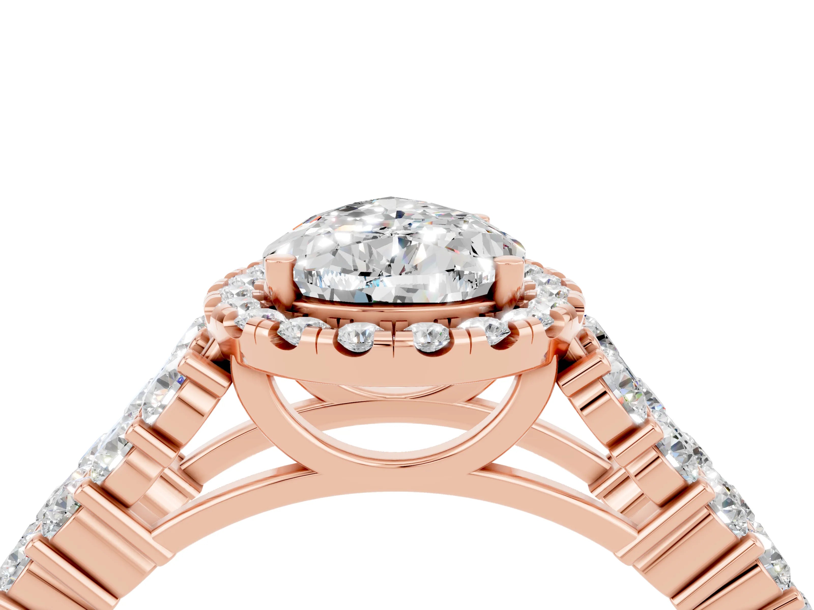 Rose gold Pear Cut Halo Pavé Diamond Engagement Ring with Split Shank and Four-Prong Setting_4