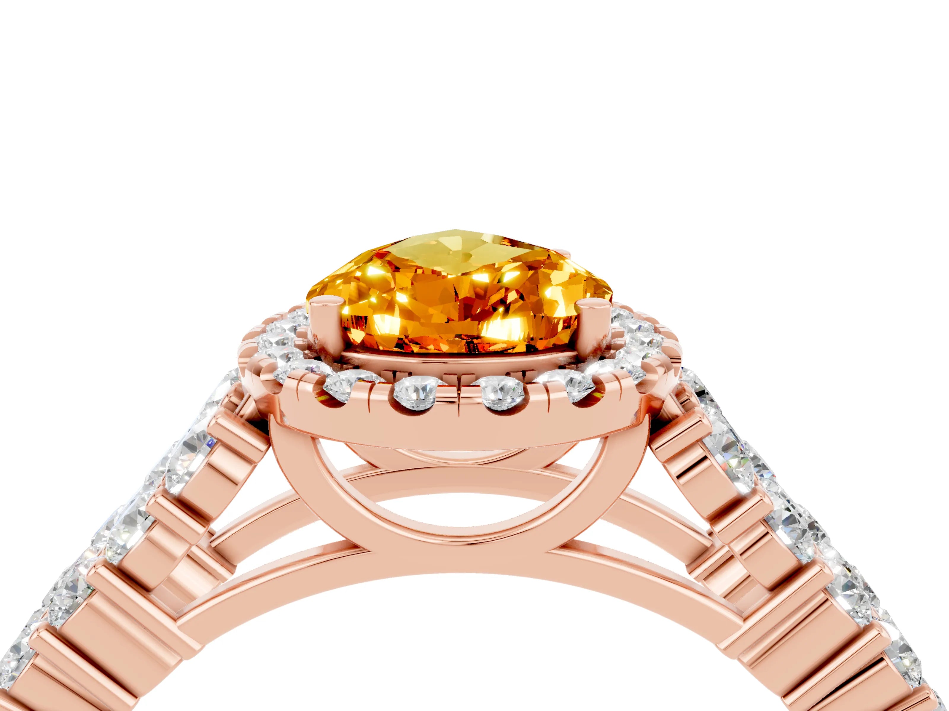 Rose gold Pear Cut Halo Pavé Diamond Engagement Ring with Split Shank and Four-Prong Setting_4