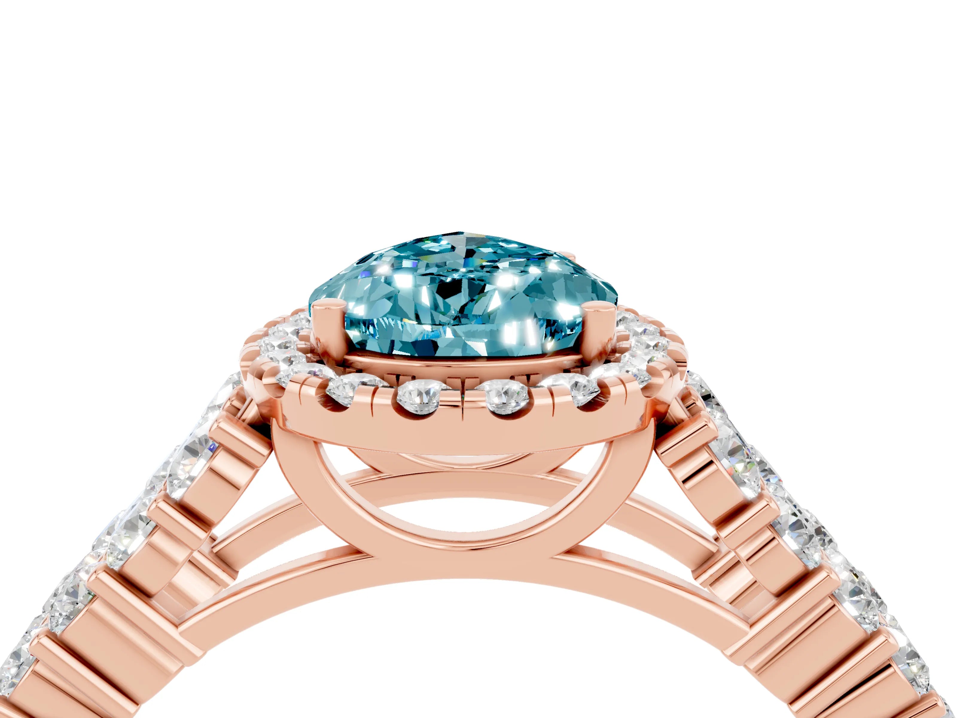 Rose gold Pear Cut Halo Pavé Diamond Engagement Ring with Split Shank and Four-Prong Setting_4