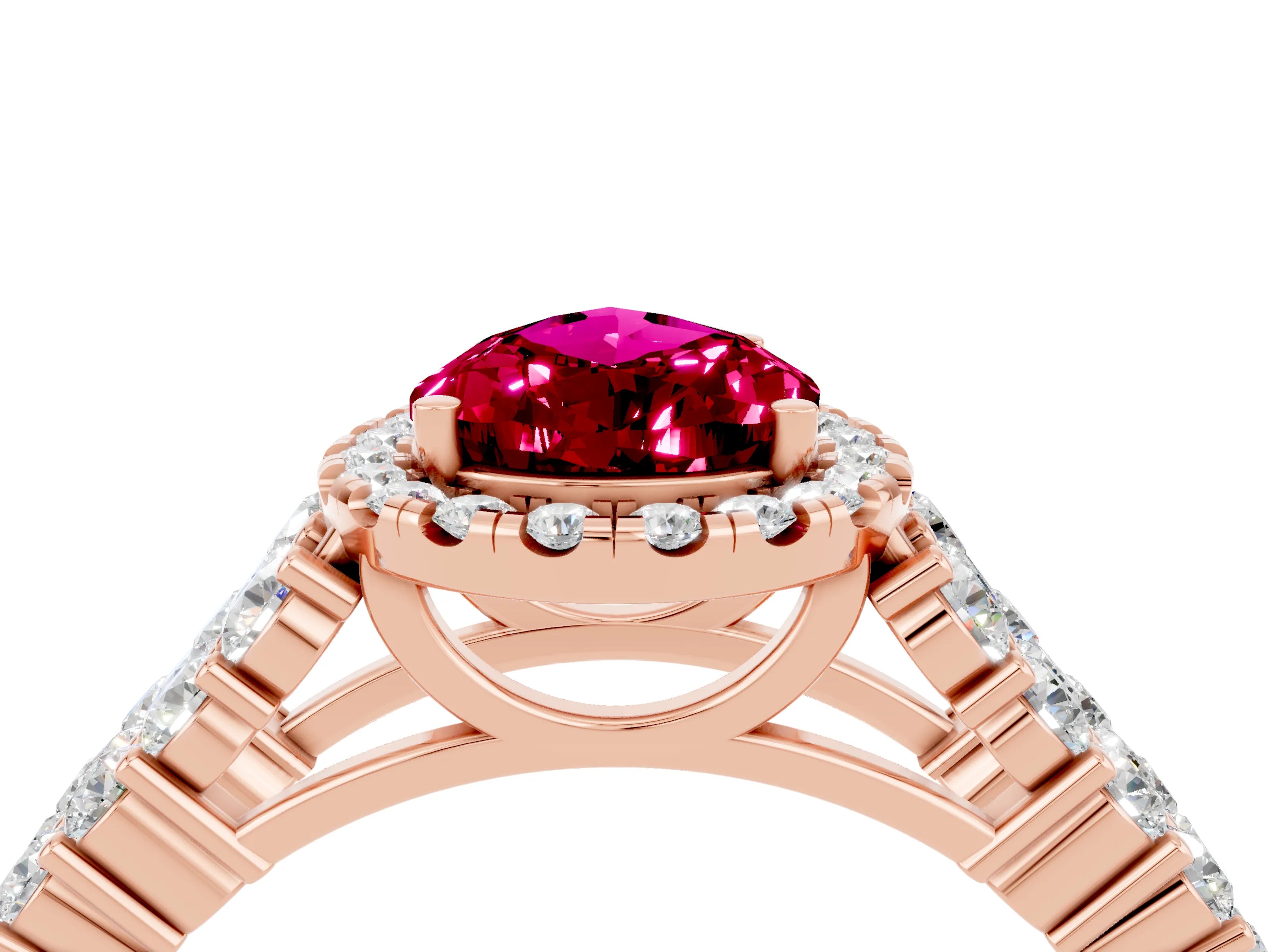 Rose gold Pear Cut Halo Pavé Diamond Engagement Ring with Split Shank and Four-Prong Setting_4