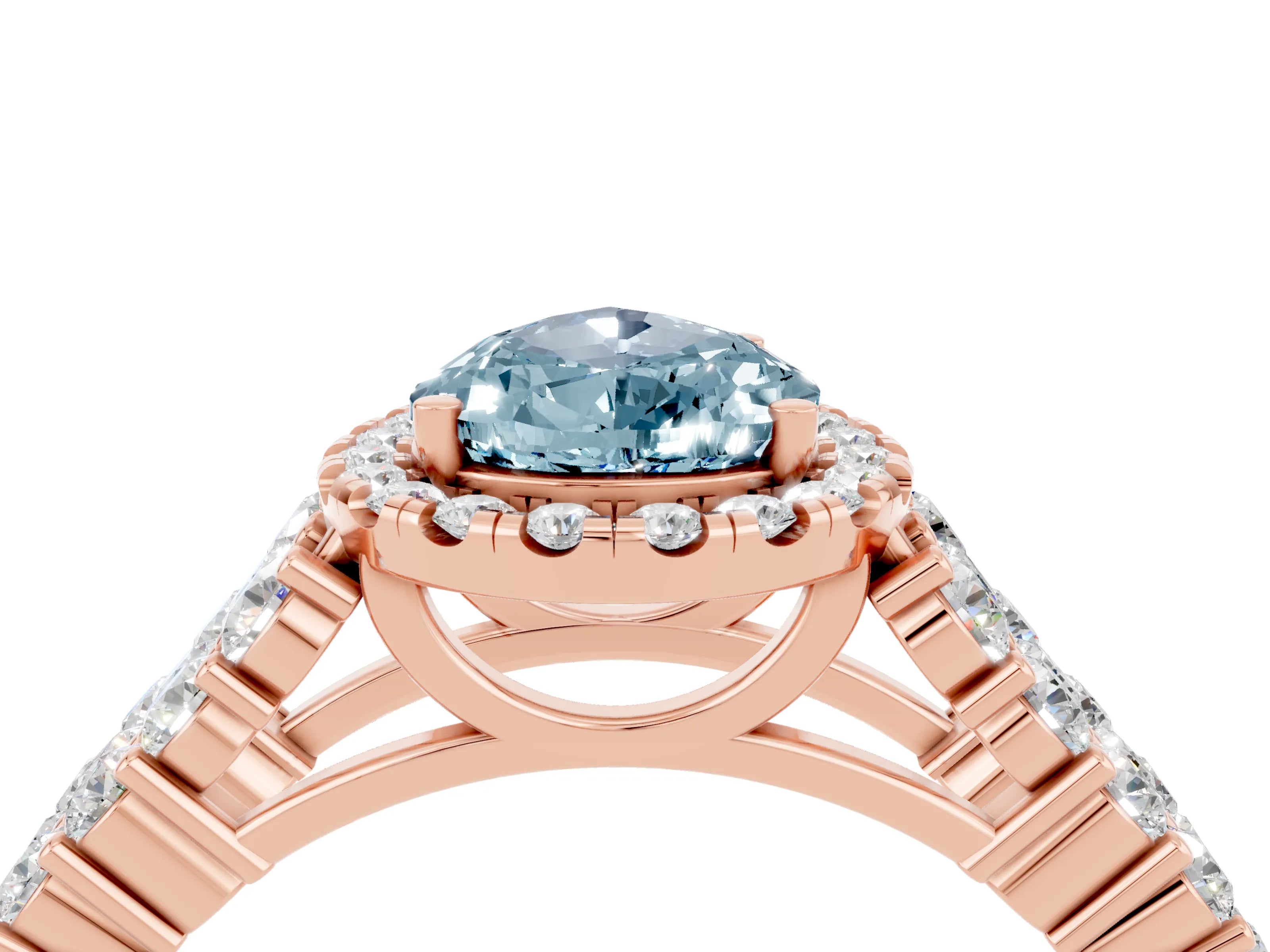 Rose gold Pear Cut Halo Pavé Diamond Engagement Ring with Split Shank and Four-Prong Setting_4