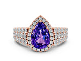 Rose gold Pear Cut Halo Pavé Diamond Engagement Ring with Split Shank and Four-Prong Setting