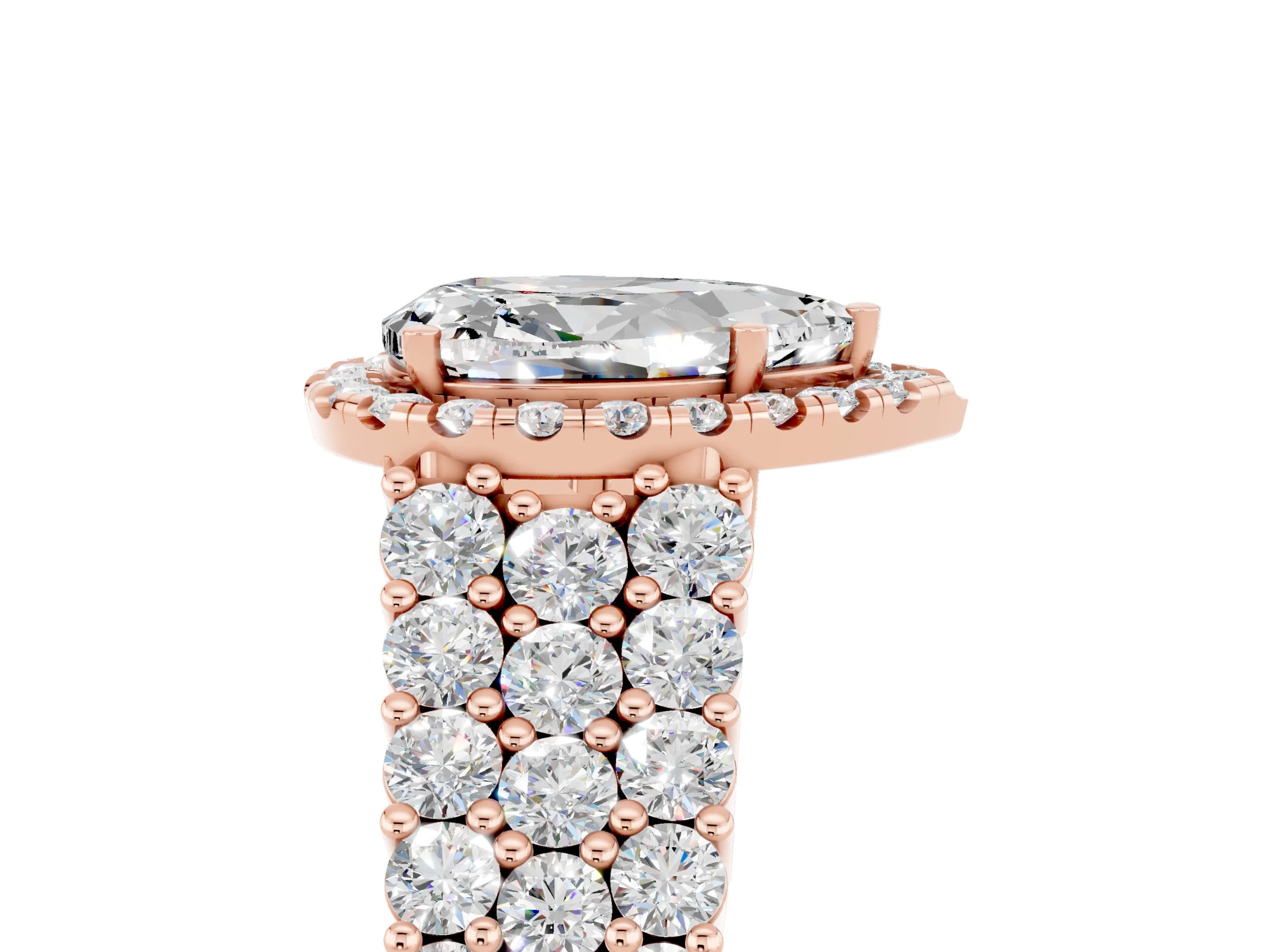 Rose gold Pear Cut Halo Pavé Diamond Engagement Ring with Split Shank and Four-Prong Setting_5