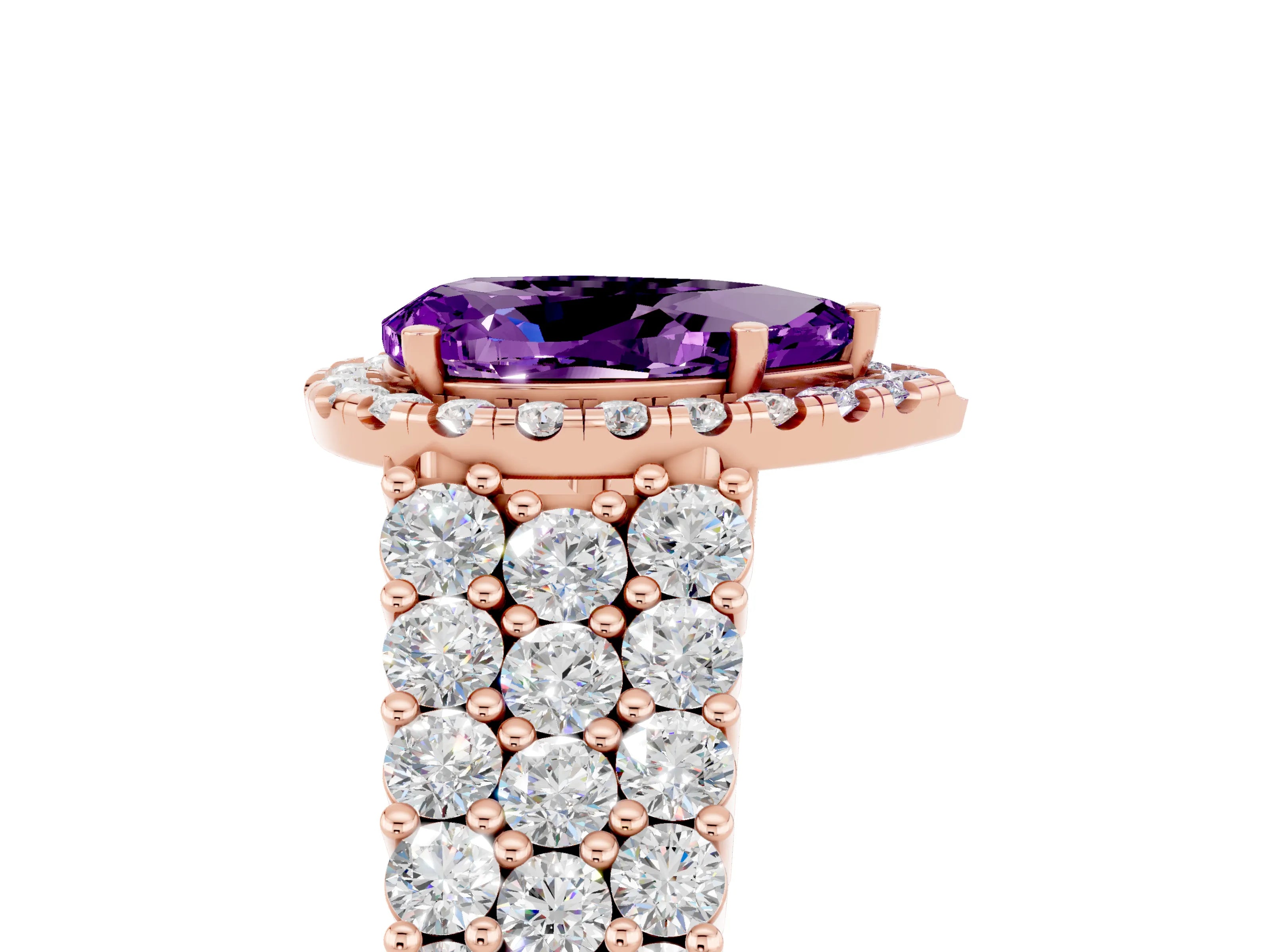 Rose gold Pear Cut Halo Pavé Diamond Engagement Ring with Split Shank and Four-Prong Setting_5