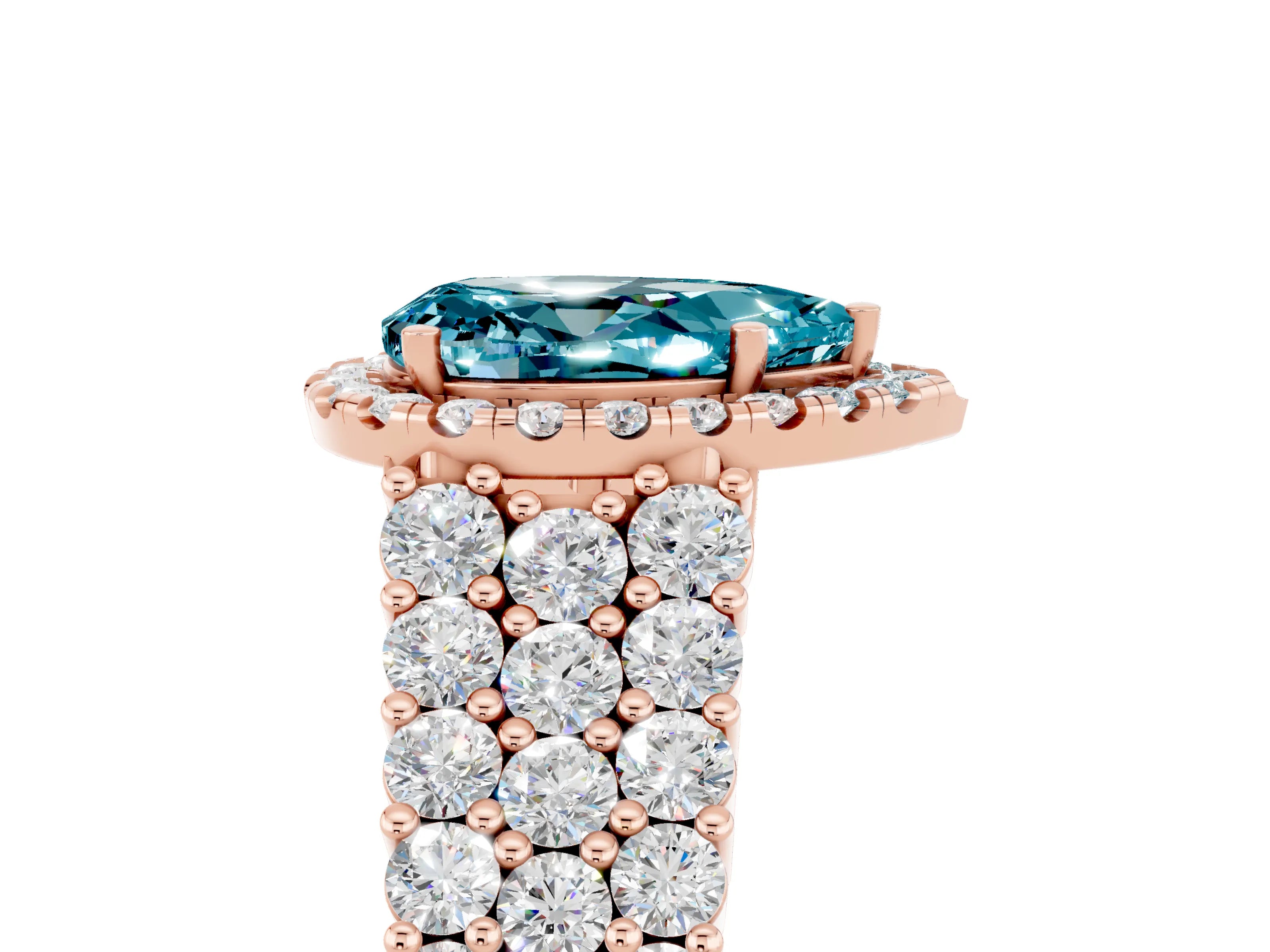 Rose gold Pear Cut Halo Pavé Diamond Engagement Ring with Split Shank and Four-Prong Setting_5