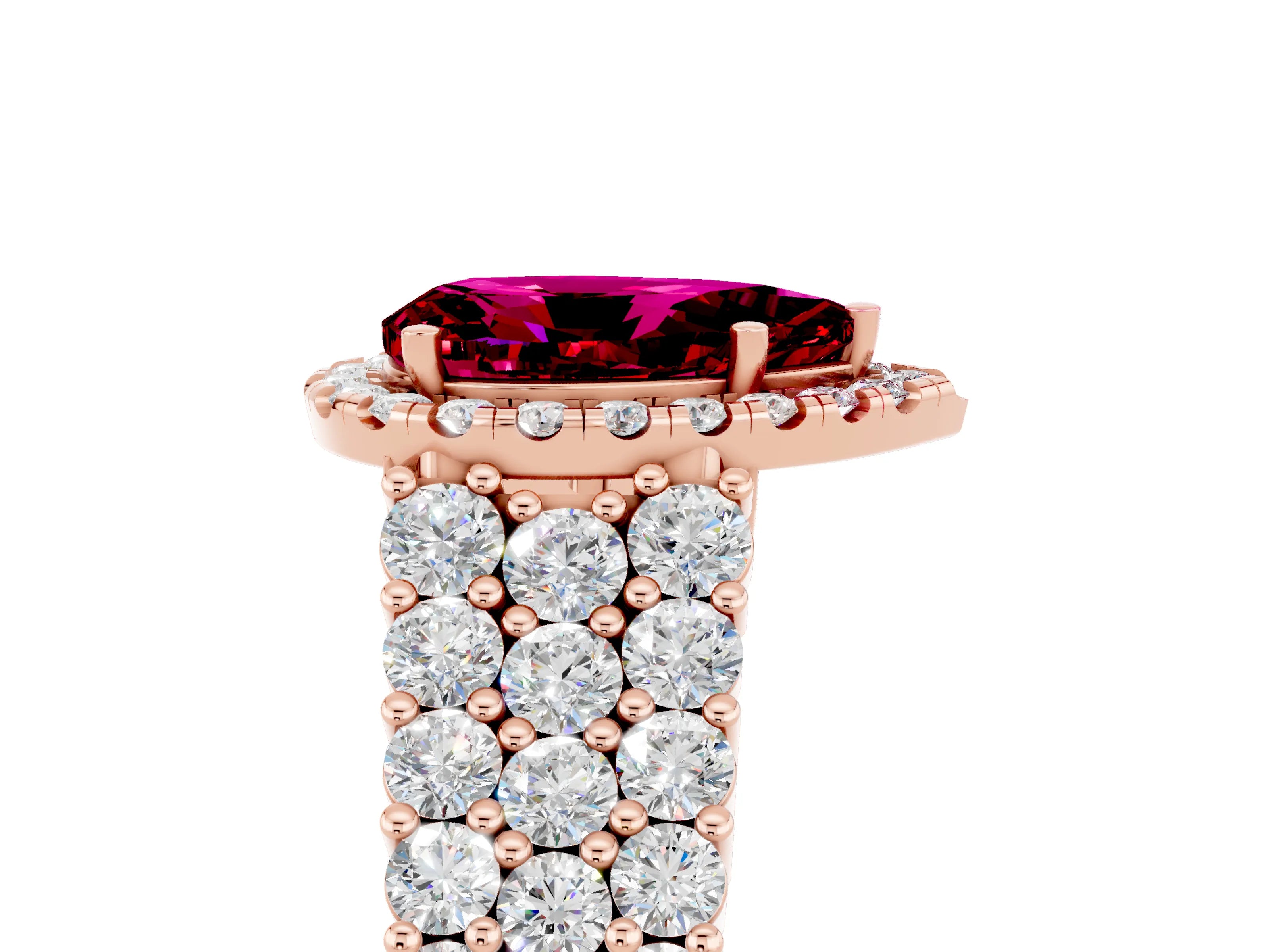 Rose gold Pear Cut Halo Pavé Diamond Engagement Ring with Split Shank and Four-Prong Setting_5