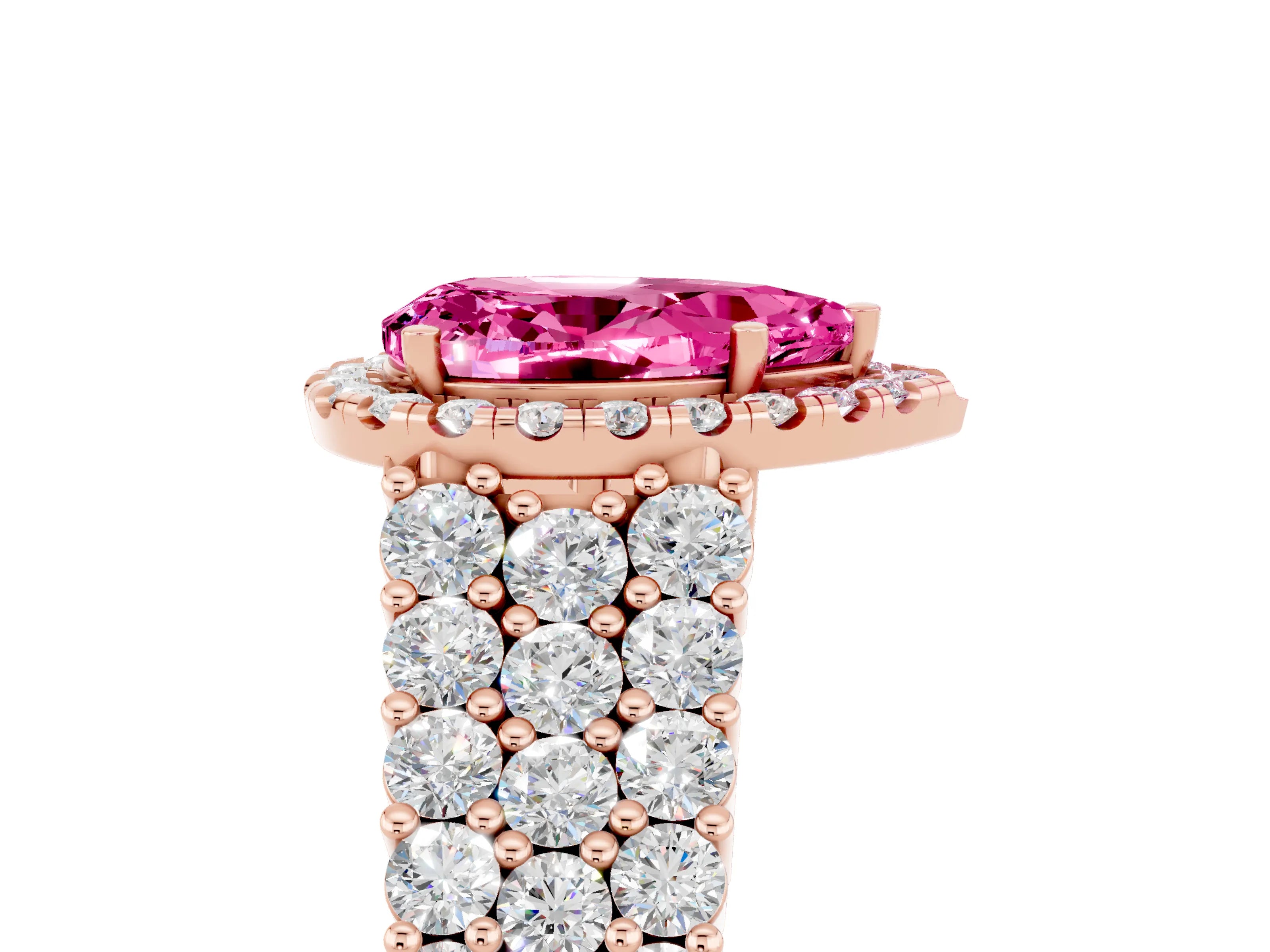 Rose gold Pear Cut Halo Pavé Diamond Engagement Ring with Split Shank and Four-Prong Setting_5