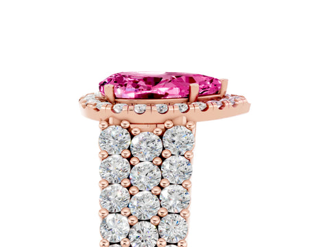 Rose gold Pear Cut Halo Pavé Diamond Engagement Ring with Split Shank and Four-Prong Setting_5