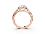 Rose gold Pear Cut Halo Pavé Diamond Engagement Ring with Split Shank and Four-Prong Setting_6