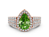 Rose gold Pear Cut Halo Pavé Diamond Engagement Ring with Split Shank and Four-Prong Setting