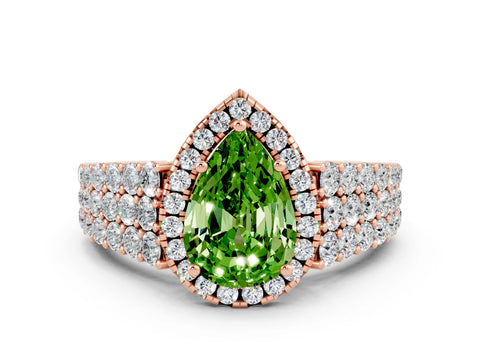 Rose gold Pear Cut Halo Pavé Diamond Engagement Ring with Split Shank and Four-Prong Setting