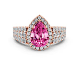 Rose gold Pear Cut Halo Pavé Diamond Engagement Ring with Split Shank and Four-Prong Setting