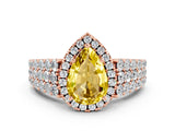 Rose gold Pear Cut Halo Pavé Diamond Engagement Ring with Split Shank and Four-Prong Setting