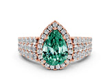 Rose gold Pear Cut Halo Pavé Diamond Engagement Ring with Split Shank and Four-Prong Setting