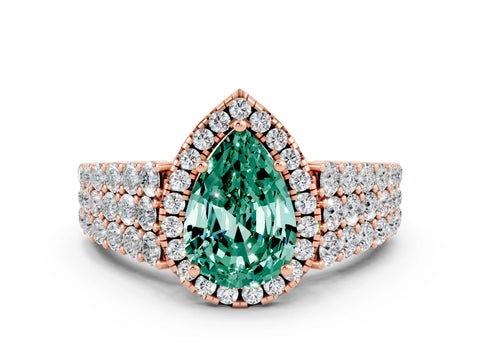 Rose gold Pear Cut Halo Pavé Diamond Engagement Ring with Split Shank and Four-Prong Setting