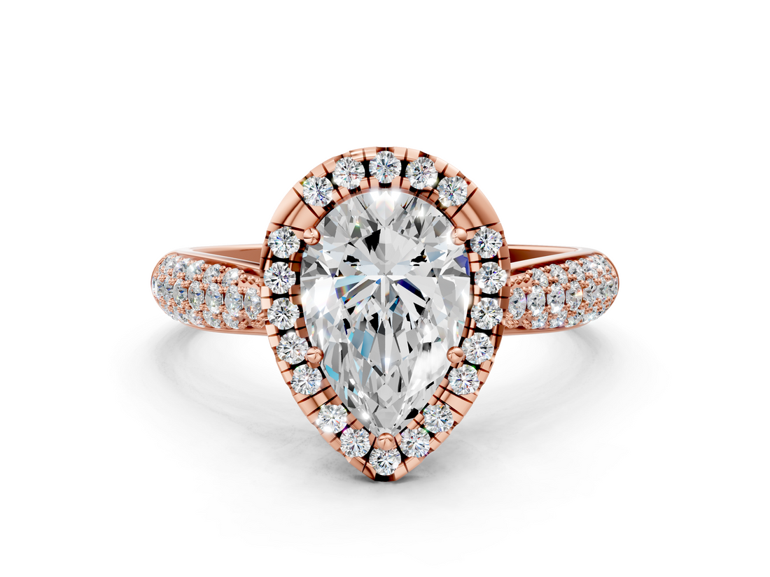 Rose gold Pear Cut Halo Pave Band Four-Prong Setting Ring_37