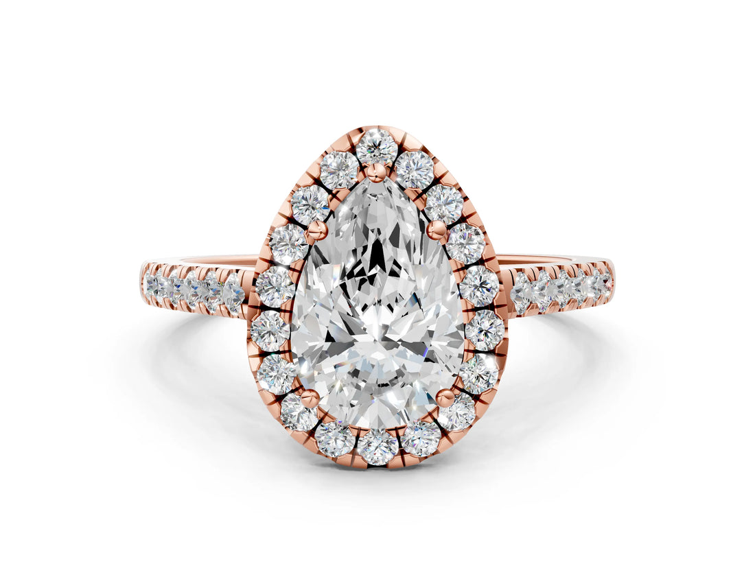 Rose gold Pear Cut Halo Pave Diamond Engagement Ring with Four-Prong Setting_3