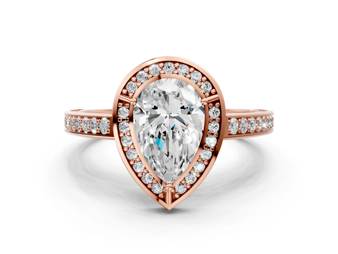 Rose gold Pear Cut Halo Pave Split Shank Prong Setting Ring_32