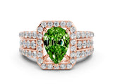 Rose gold Pear Cut Halo Peridot Ring with Split Shank and Four-Prong Setting