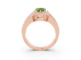 Rose gold Pear Cut Halo Peridot Ring with Split Shank and Four-Prong Setting_3