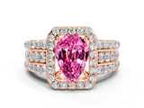 Rose gold Pear Cut Halo Pink Sapphire Ring with Split Shank and Four-Prong Setting_24