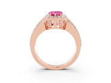 Rose gold Pear Cut Halo Pink Sapphire Ring with Split Shank and Four-Prong Setting_27