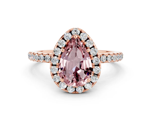 Rose gold Pear Cut Halo Round Diamond Pavé Band Four-Prong Ring