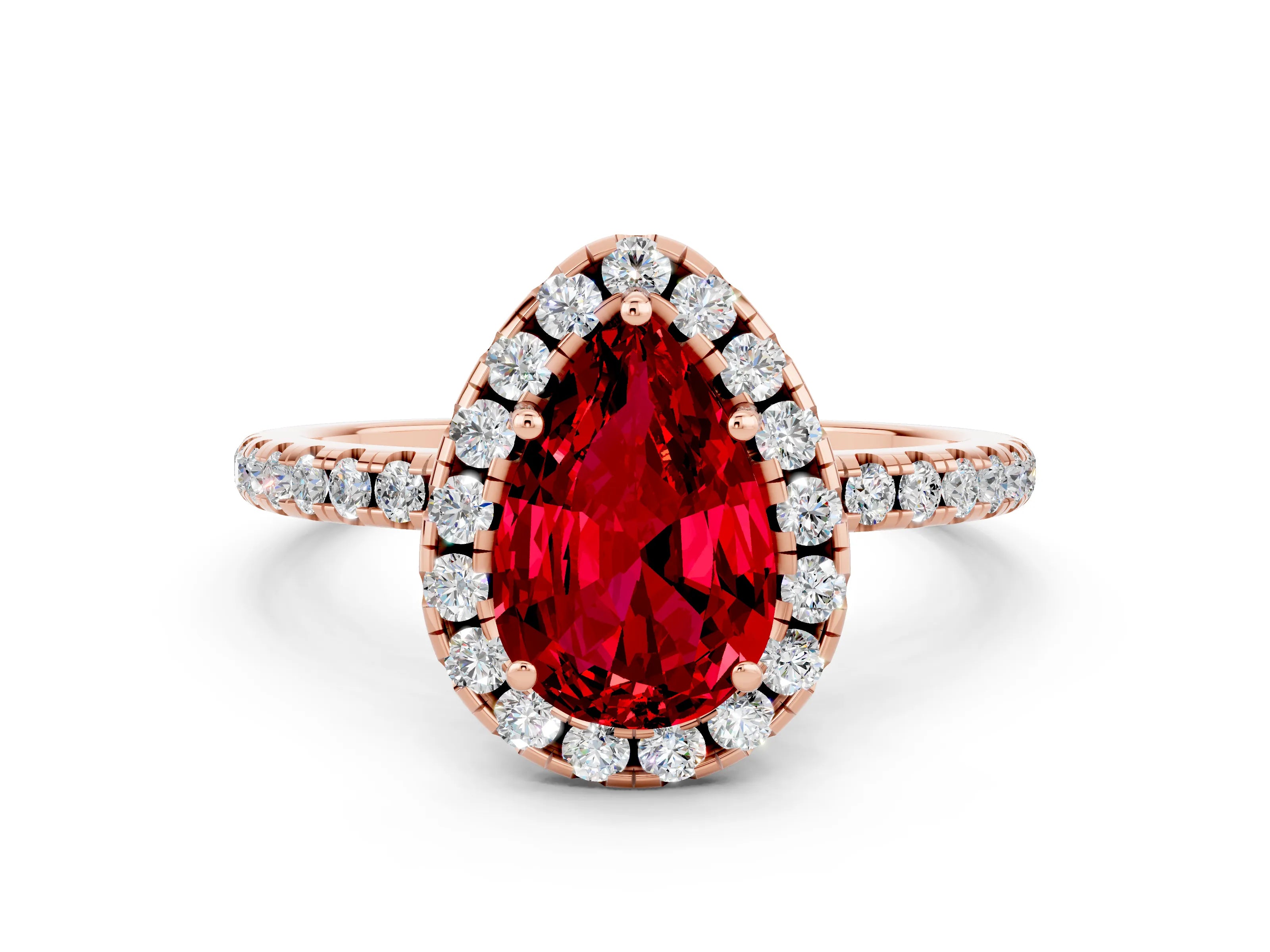 Rose gold Pear Cut Halo Round Diamond Pavé Band Four-Prong Ring_12