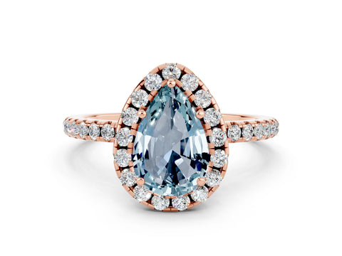 Rose gold Pear Cut Halo Round Diamond Pavé Band Four-Prong Ring_12