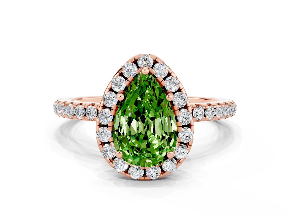 Rose gold Pear Cut Halo Round Diamond Pavé Band Four-Prong Ring_12