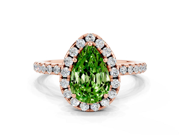 Rose gold Pear Cut Halo Round Diamond Pavé Band Four-Prong Ring