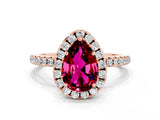 Rose gold Pear Cut Halo Round Diamond Pavé Band Four-Prong Ring_12