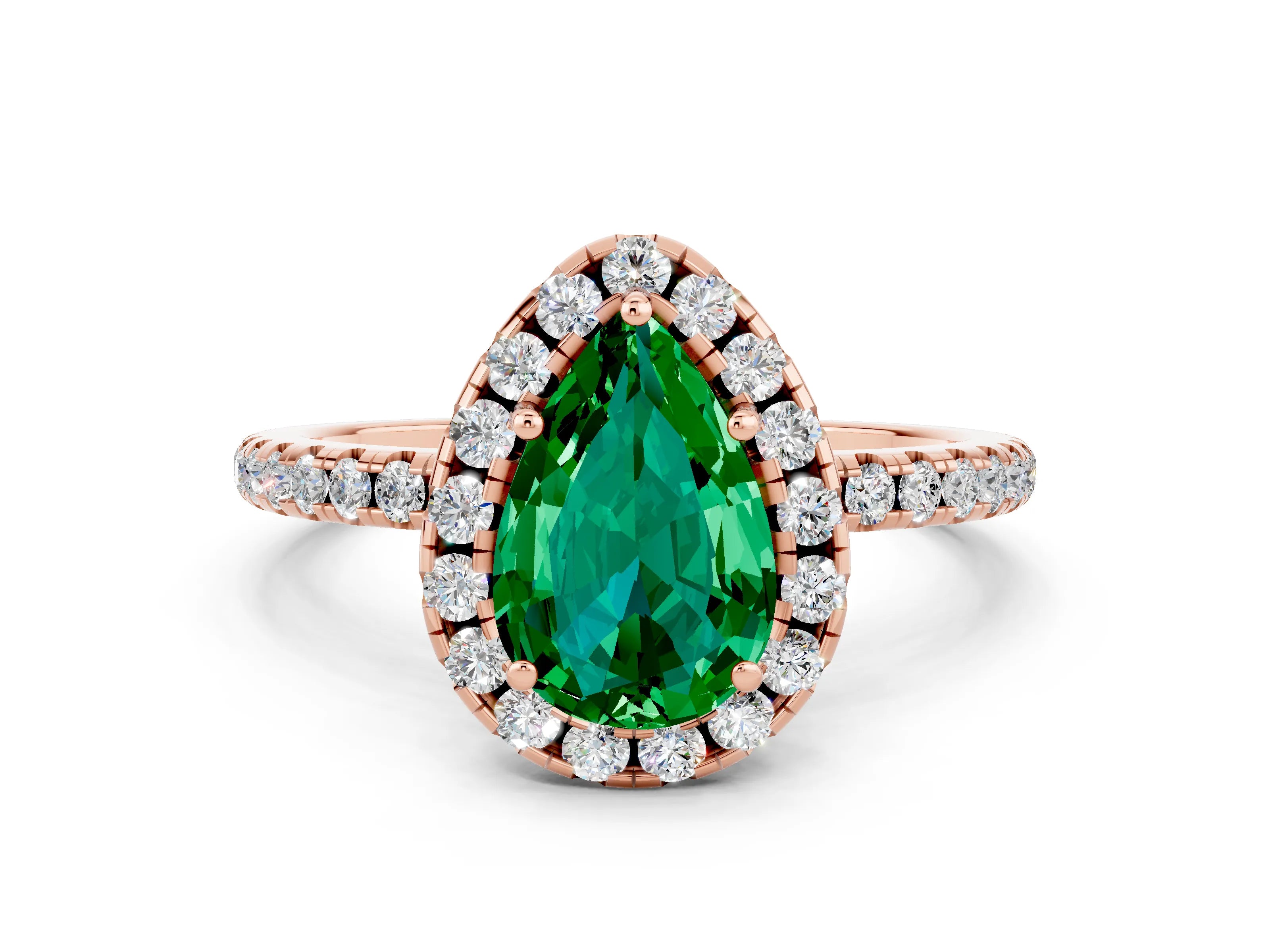 Rose gold Pear Cut Halo Round Diamond Pavé Band Four-Prong Ring_12