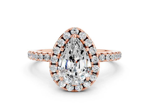 Rose gold Pear Cut Halo Round Diamond Pavé Band Four-Prong Ring_12