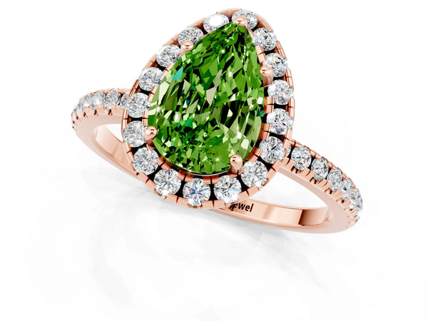 Rose gold Pear Cut Halo Round Diamond Pavé Band Four-Prong Ring