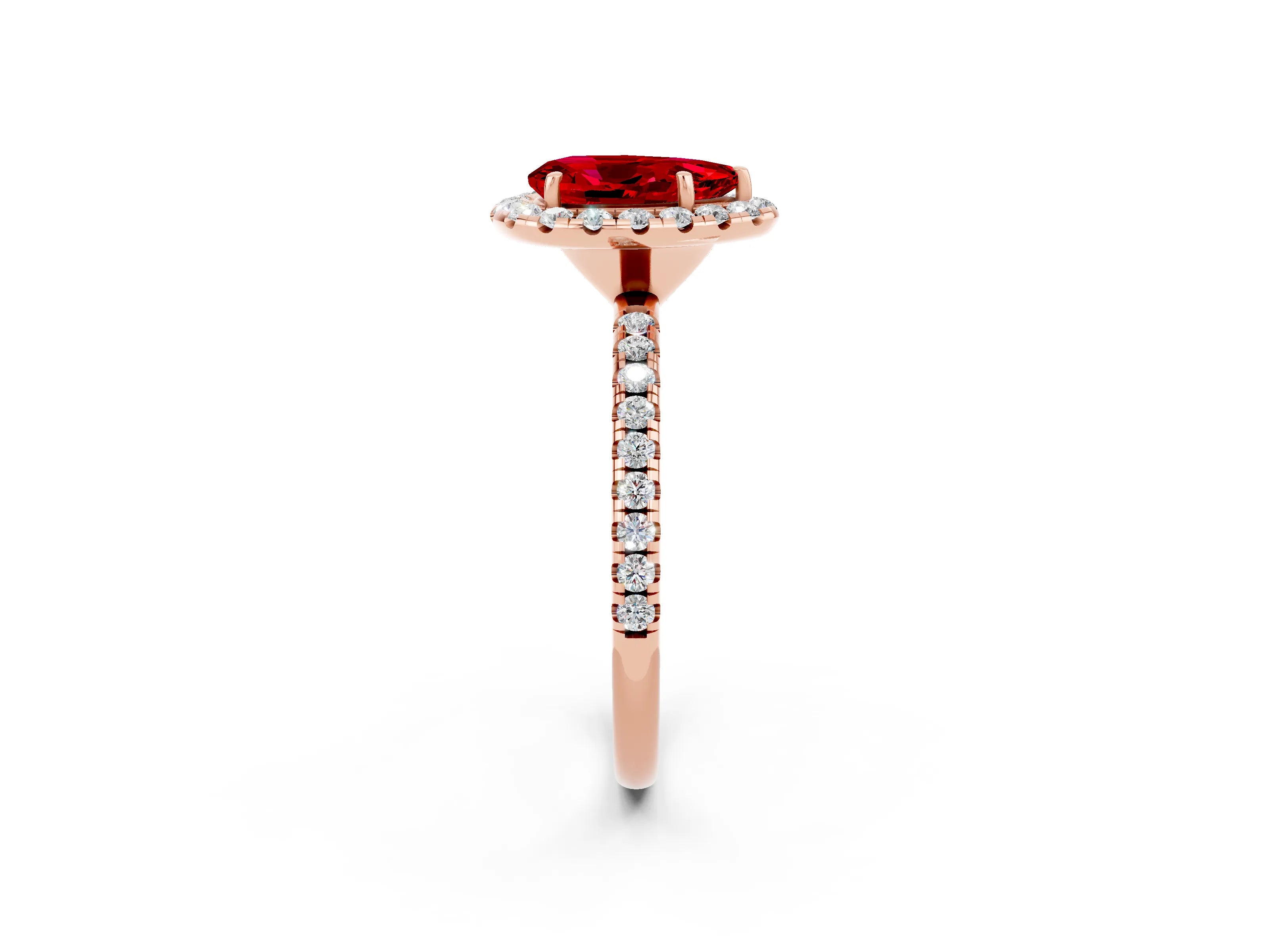 Rose gold Pear Cut Halo Round Diamond Pavé Band Four-Prong Ring_14