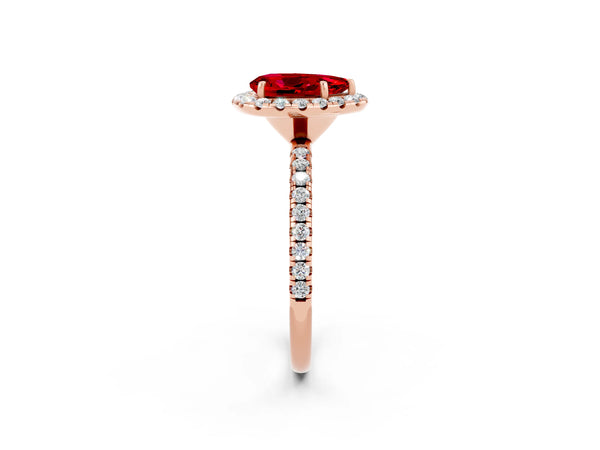 Rose gold Pear Cut Halo Round Diamond Pavé Band Four-Prong Ring