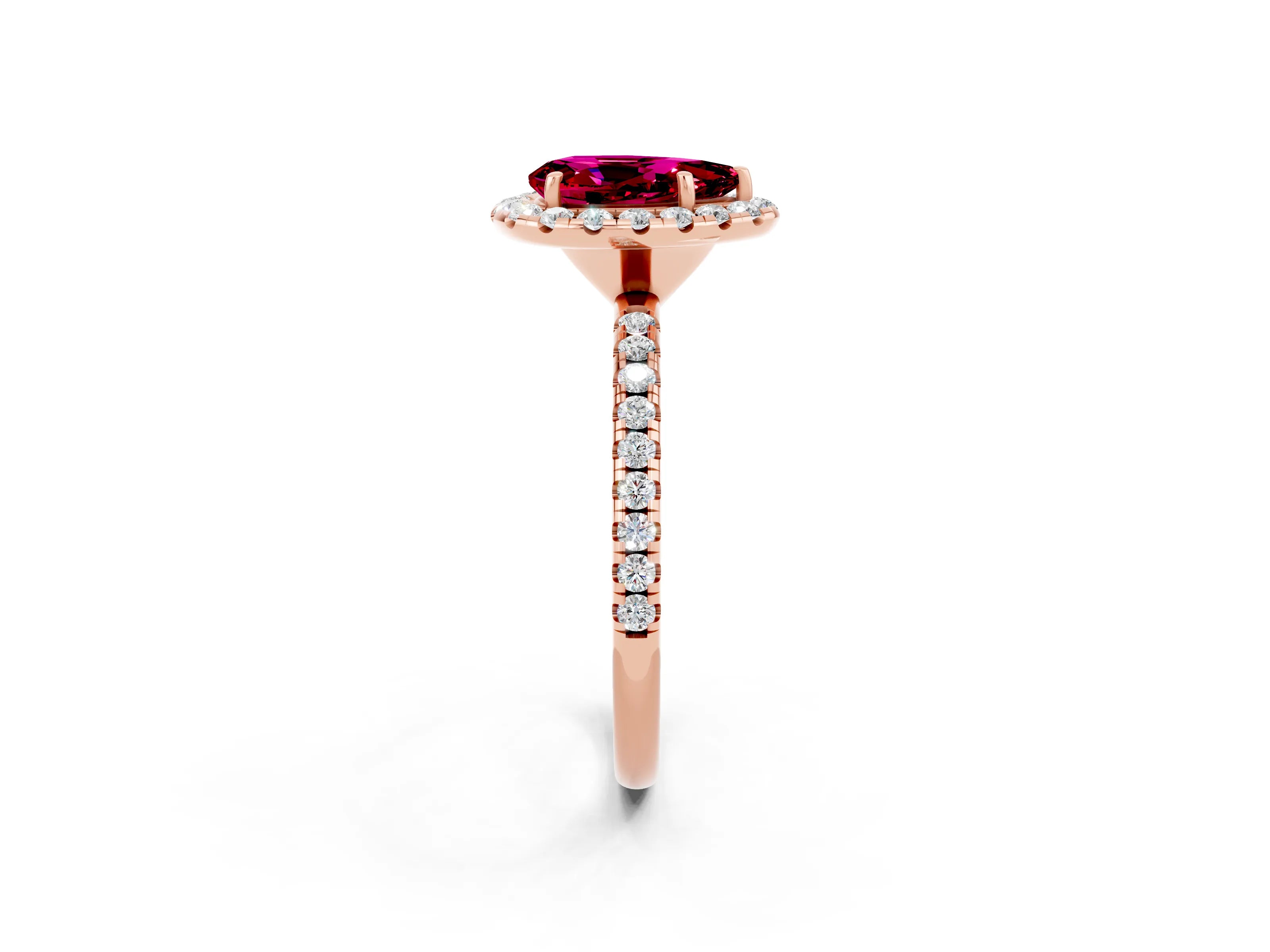 Rose gold Pear Cut Halo Round Diamond Pavé Band Four-Prong Ring_14