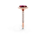 Rose gold Pear Cut Halo Round Diamond Pavé Band Four-Prong Ring_14