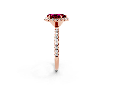 Rose gold Pear Cut Halo Round Diamond Pavé Band Four-Prong Ring_14