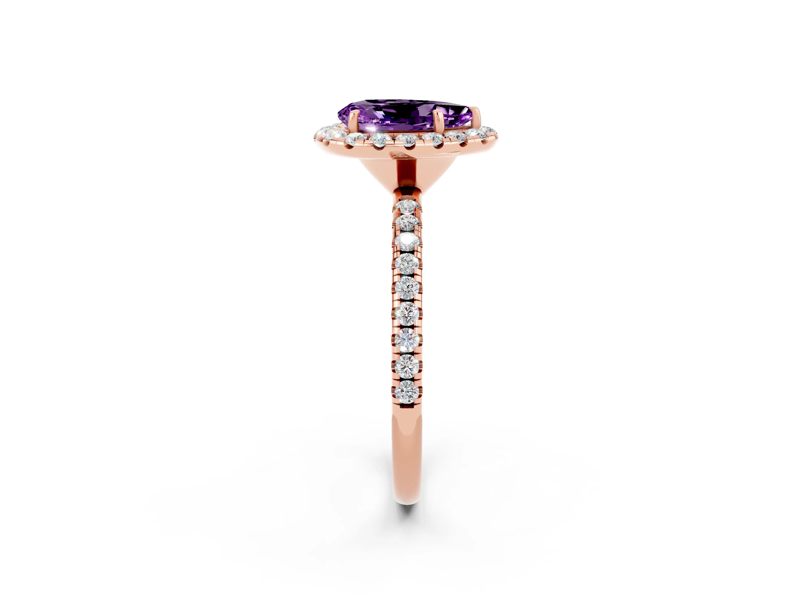 Rose gold Pear Cut Halo Round Diamond Pavé Band Four-Prong Ring_14