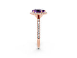 Rose gold Pear Cut Halo Round Diamond Pavé Band Four-Prong Ring_14