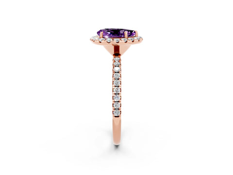 Rose gold Pear Cut Halo Round Diamond Pavé Band Four-Prong Ring_14
