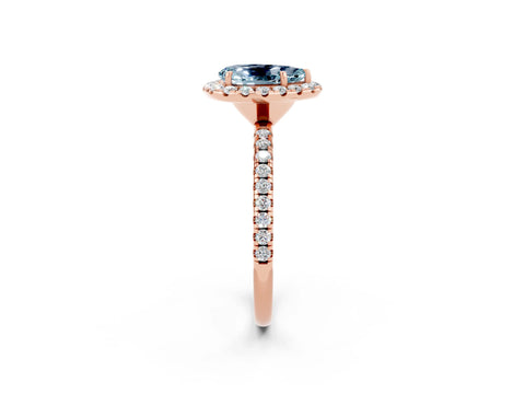Rose gold Pear Cut Halo Round Diamond Pavé Band Four-Prong Ring_14