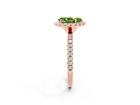 Rose gold Pear Cut Halo Round Diamond Pavé Band Four-Prong Ring_14