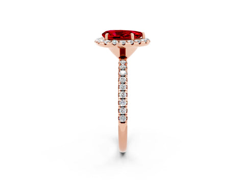 Rose gold Pear Cut Halo Round Diamond Pavé Band Four-Prong Ring_14