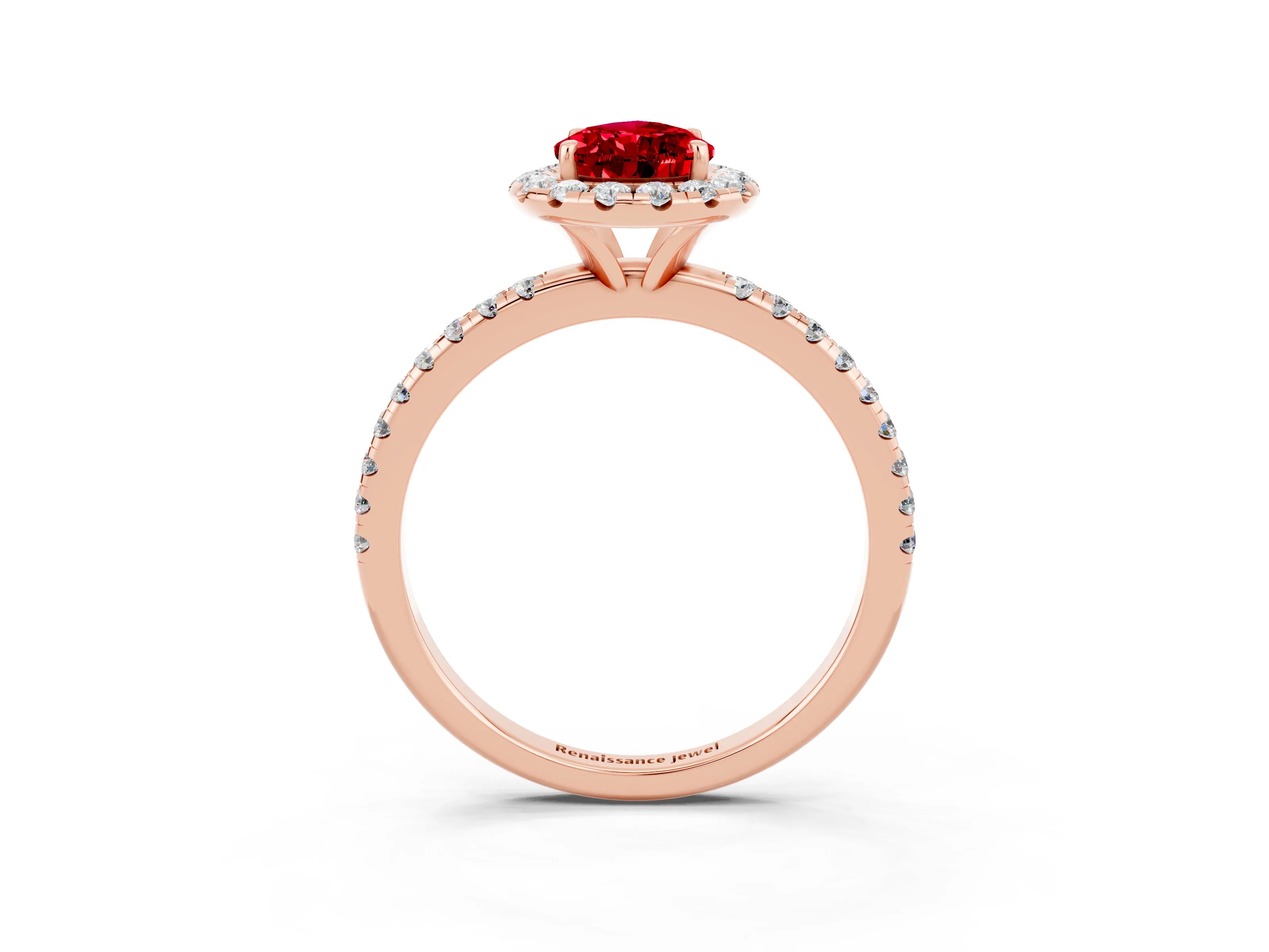Rose gold Pear Cut Halo Round Diamond Pavé Band Four-Prong Ring_15